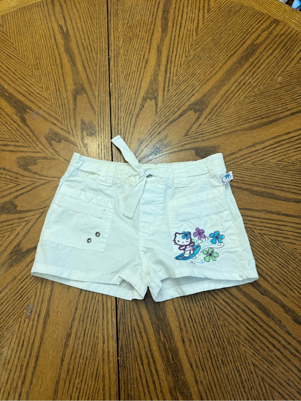 Hello Kitty White Girls' Embroidered Flower Cargo Shorts